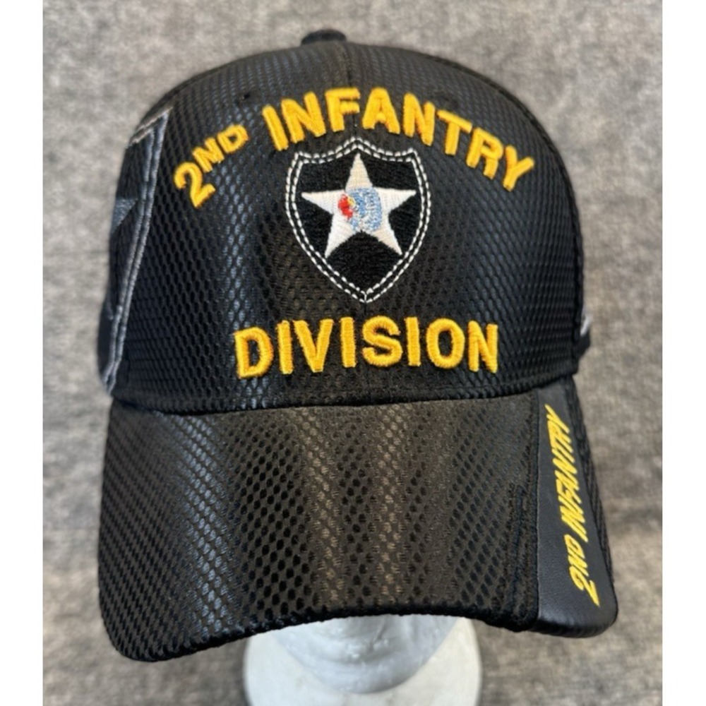 US Army 2nd Infantry Division Hat Black Embroidered Military Veteran Cap